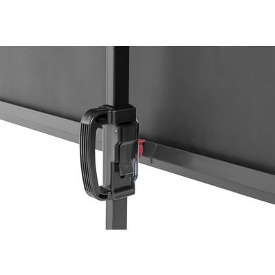 A black lever on a metal frame. The lever is likely used for locking or adjusting the construction.