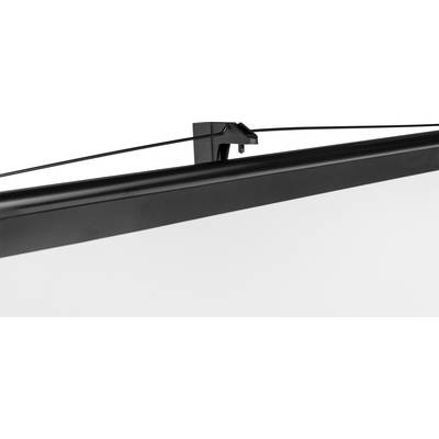 A section of a canvas or projection screen, shown from close up. A mounting clip is located at the top of the frame.