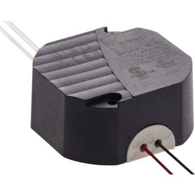 Black electronic transformer, hexagonal shape, with cable connections on one side.