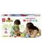 A woman and a child are playing with LEGO DUPLO bricks on a table. The packaging demonstrates various learning capabilities through play.