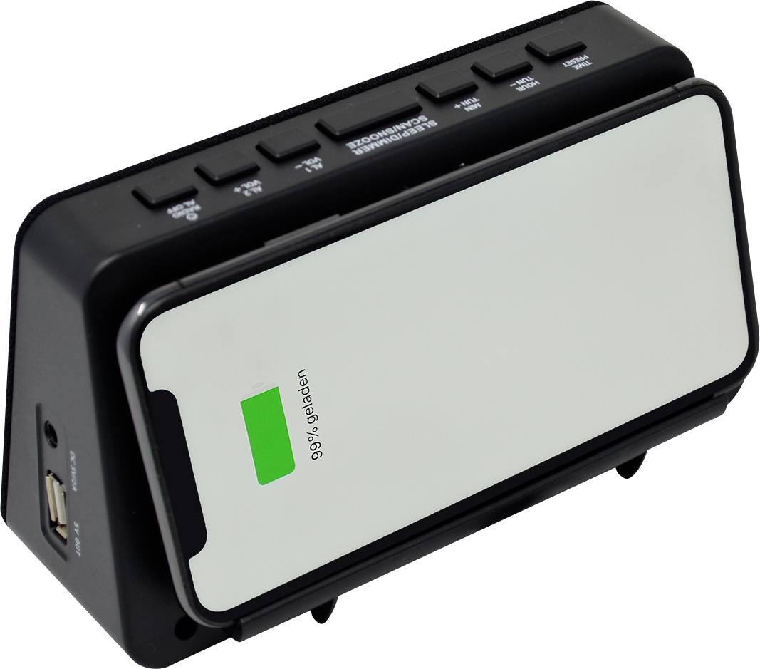 AIC WM3020i sw Radio alarm clock FM Alarm clock, Qi battery charger Black-10