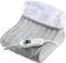 Foot warmer made from soft grey fabric with white inner lining and electrical control, perfect for warming your feet.
