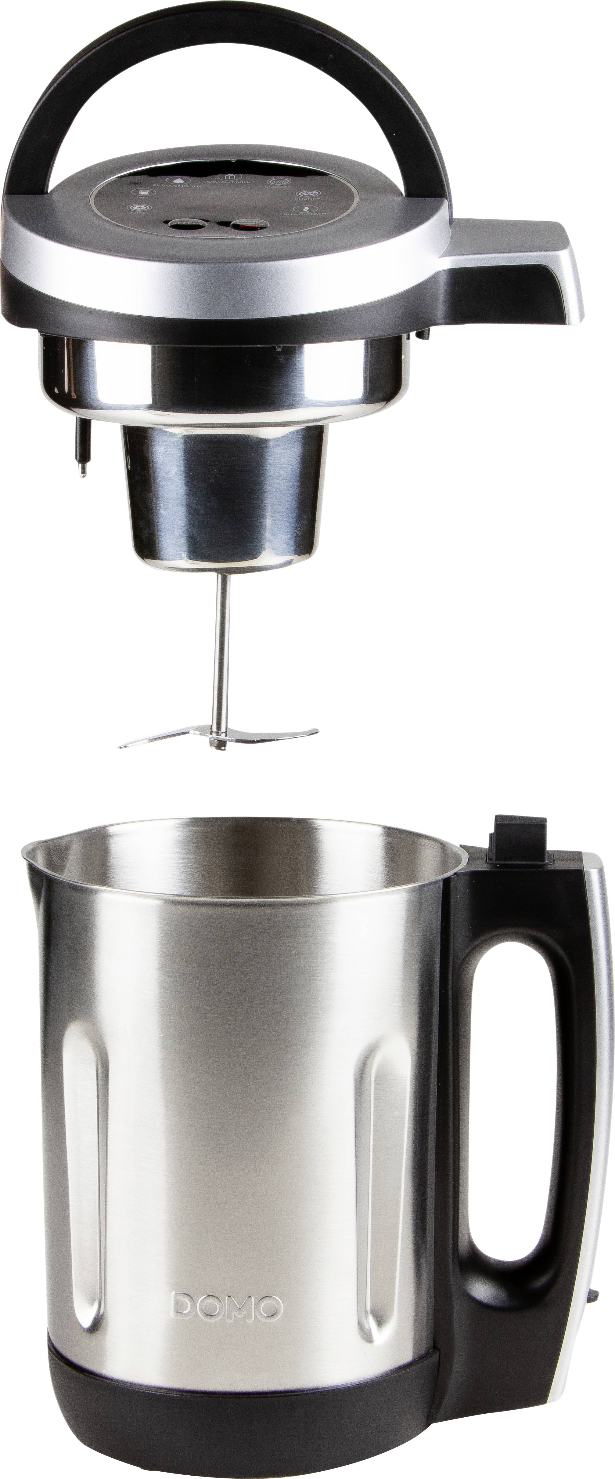 A stainless steel soup maker with a removable motor base and stirrer. Ideal for simple and quick soup preparation.