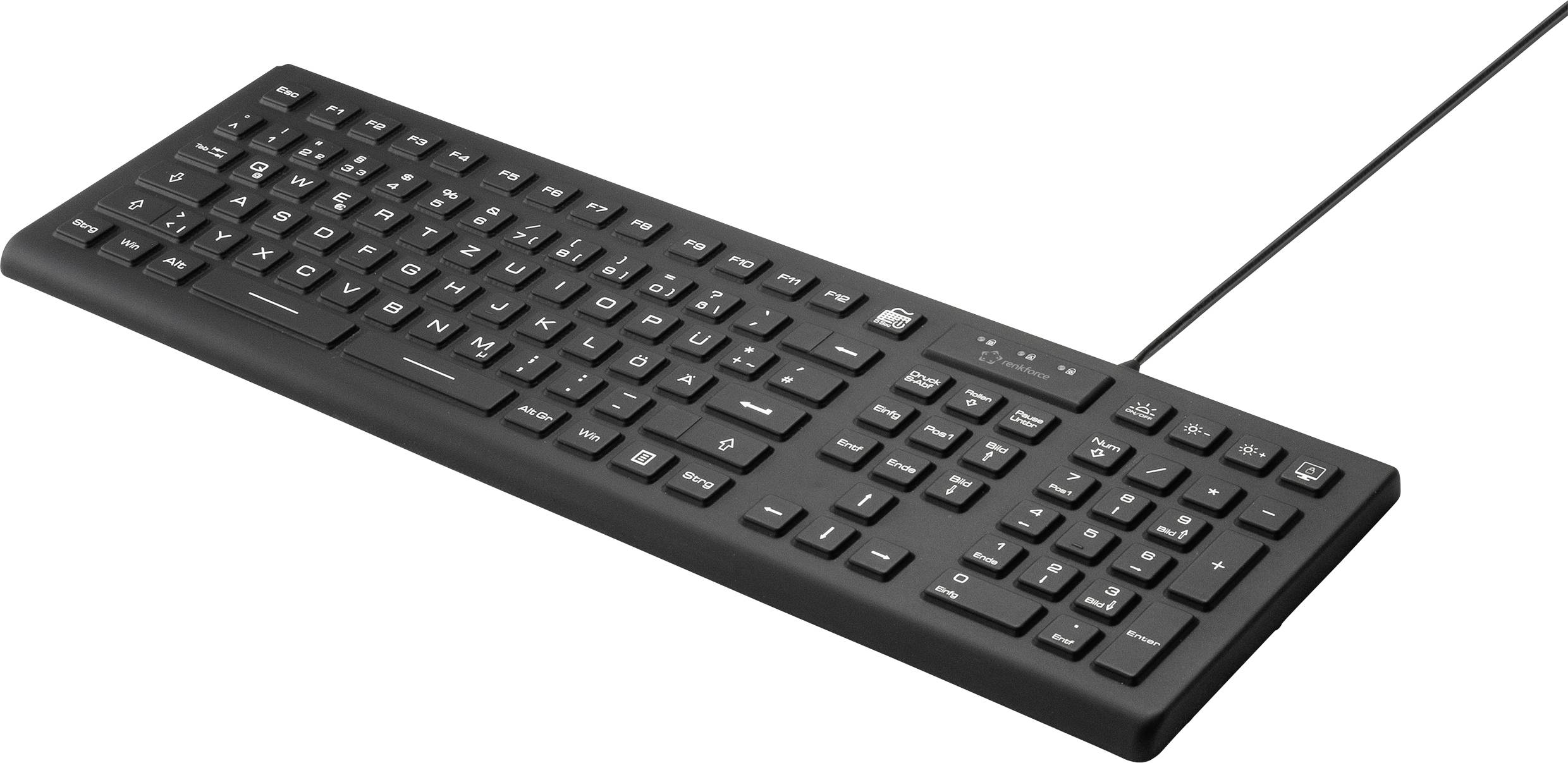 Renkforce RFKB500 Corded Keyboard German, QWERTZ Black Splashproof