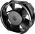 Black five-bladed fan in a robust housing, side-opened, for use in industrial applications.