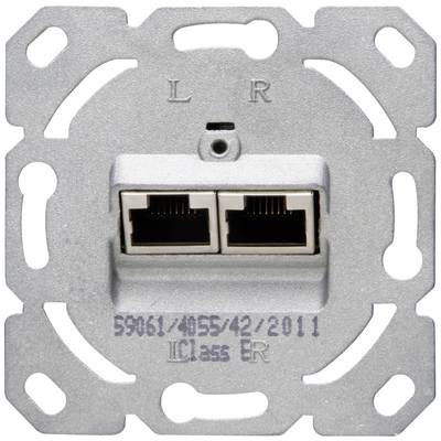 Double Ethernet network socket on a mounting plate, with the letters 'L' and 'R' at the top.