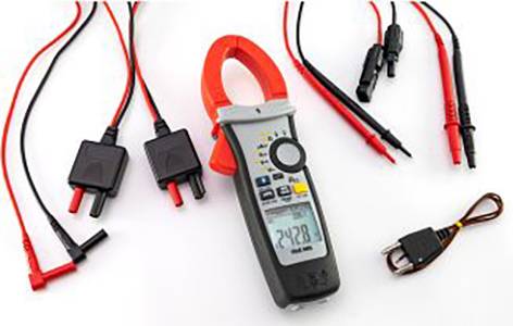 Multimeter with various cables and test probes, shown against a white background. The display shows the measured value '2428'.