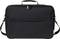 'Black laptop bag with shoulder strap and carry handle. Zip closure at the top and additional front pocket.'