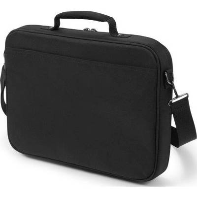 Black laptop bag with carry handle and shoulder strap. Suitable for protecting and transporting laptops or documents.