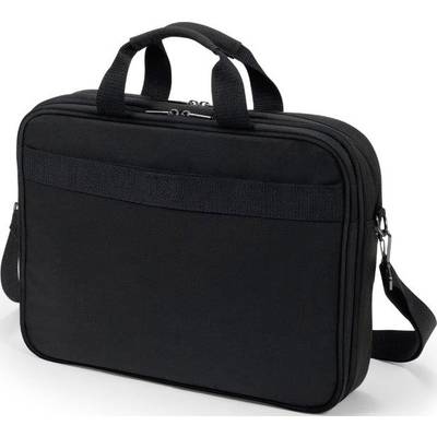 A black laptop bag with carry handle and shoulder strap, suitable for securely transporting laptops or documents.