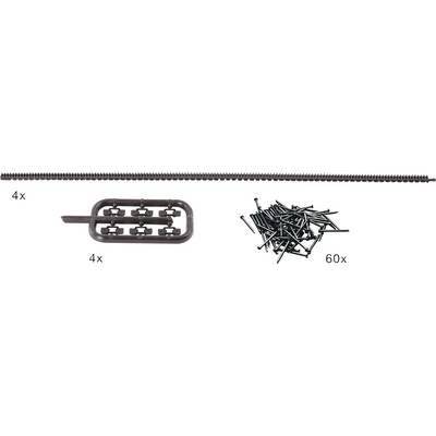 A set of model railway tracks with 4 track connectors and 60 fixing nails. Ideal for building model railways.
