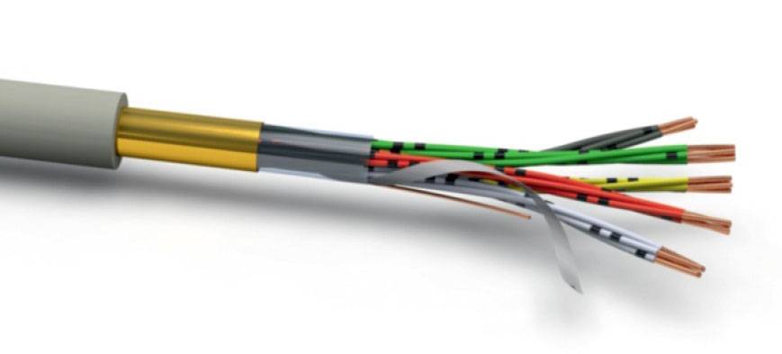 Close-up of an open fibre optic cable, showing the multi-coloured inner fibres used for rapid data transmission.