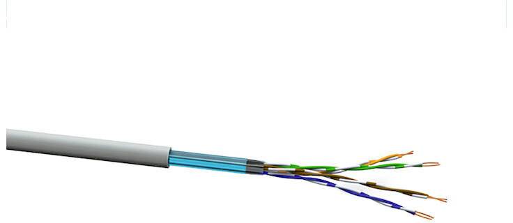 A de-sheathed Ethernet cable with four twisted wire pairs, colour coding visible.<br><br>Note: I made two minor spelling adjustments to reflect British English: "de-sheathed" (hyphenated) and "colour" (with a "u").