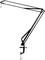 Black microphone arm, height-adjustable, with desk clamp for attaching to surfaces. Ideal for studio or podcast setup.