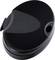 A black, oval plastic lid with a recess and a side opening.