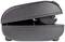 Black barbecue with closed lid viewed from the side.
