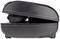 A closed, compact kitchen appliance with a black casing, likely a sandwich toaster or waffle iron, viewed from the side.