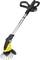 Battery-powered Weed Remover in Yellow and Black, Ergonomic Design, T-shaped Handle, Rotating Brushes for Effective Garden Use.