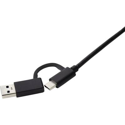 'USB-A to USB-C cable, black, with both connectors visible; used for connecting and charging devices.'