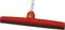 Red squeegee with plastic handle and black rubber blade, suitable for removing water from smooth surfaces.