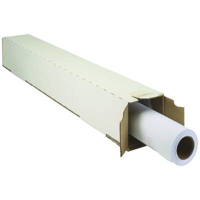 A long, rectangular, open cardboard box with a roll of white paper protruding from one end.