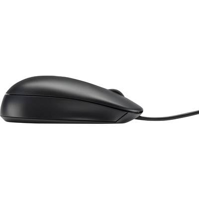 A black wired computer mouse shown from the side.