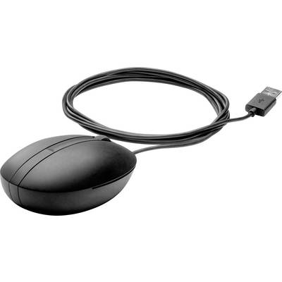Black wired computer mouse with USB connection, on white background.