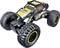 A remote-controlled toy car with large, chunky tyres and a yellow print reading 'Rock Crawler'. Off-road design.