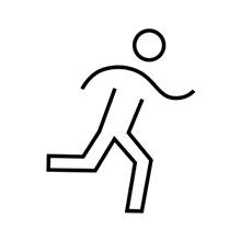 Black and white running symbol depicting a simple stick figure running towards the right.