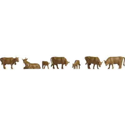 Six chocolate cows in various positions and sizes, all crafted from brown chocolate, against a white background.