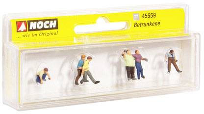 Pack of miniature figurines depicting drunk people. Contains four scenes, each with two figures in different poses.
