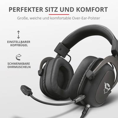 Trust GXT414 Zamak Premium Over-ear headset Corded (1075100) Stereo Black Microphone noise cancelling Volume control, Mi-12