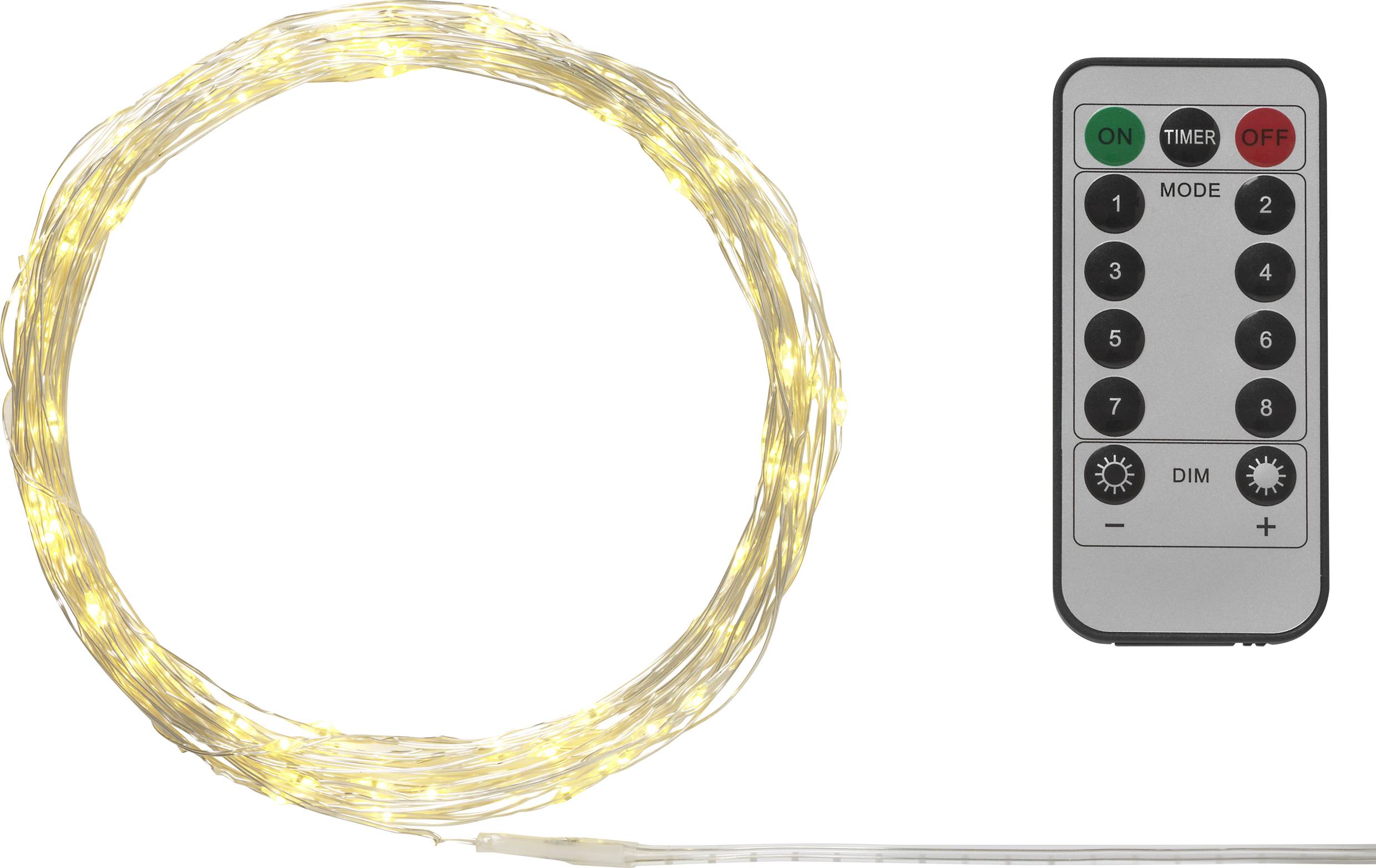 Sygonix SY-4722040 Holiday lights (mini) Inside/outside battery-powered No. of bulbs 100 LED (monochrome) Warm white Ill-3