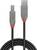 Black USB cable with USB-A and USB-B plugs. The plugs are grey with red accents and bear the 'Lindy' branding.