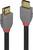 Grey HDMI cable with red markings and gold-plated connectors. Ideal for connecting multimedia devices.