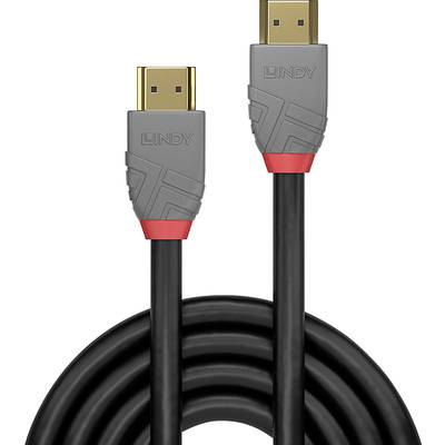 Two grey HDMI cables with red accents and gold-plated connectors, brand 'LINDY', against a white background.