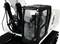 White, meticulously detailed model construction of an excavator with a black cab and visible hydraulic components.