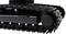 A black chain drive of a vehicle or robot. This part enables movement across various surfaces.