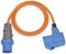 An orange extension lead with blue plug connectors at both ends, used for electrical connections.