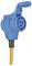 A blue electrical plug with a hinged cover is connected to an orange cable, designed for industrial or heavy-duty use.