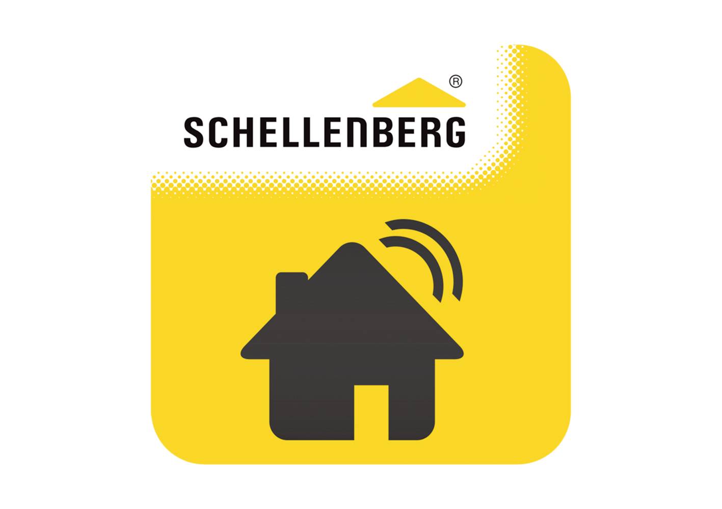 Schellenberg logo featuring a stylised house and wavy lines symbolising wireless communication, set against a yellow background.
