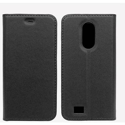 Two black phone cases standing upright, showing the front and back. The front has a card slot, and the back features a camera cutout.
