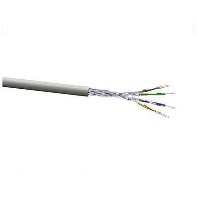 Portion of a network cable showing four colour-coded twisted wire pairs protruding from the protective sheathing.