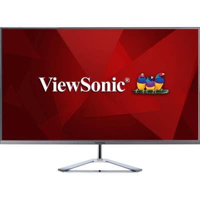 Red screen with 'ViewSonic' logo and three colourful birds on a branch, representing brand imagery.