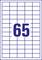 A white board with a blue grid, the number '65' displayed in large blue digits in the centre.