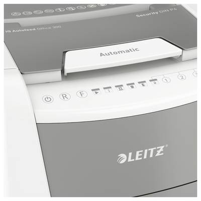 A paper shredder with the inscription 'Automatic' and the brand 'Leitz', model 'IQ Autofeed Office 300'.