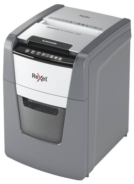 Rexel Optimum AutoFeed+ 90X Document shredder Micro-cut 4 x 28 mm 34 l No. of pages (max.): 90 sheet Also shreds Paper clips, Staples, Credit cards