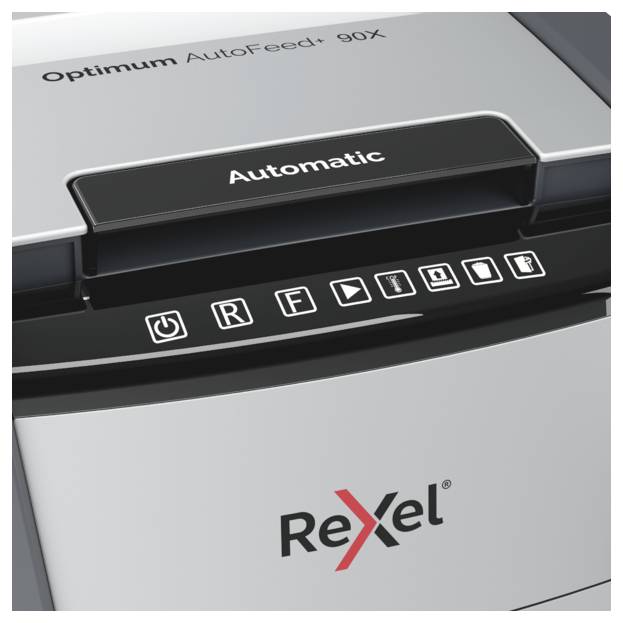 Rexel Optimum AutoFeed+ 90X Document shredder 90 sheet Micro-cut 4 x 28 mm P-4 34 l Also shreds Paper clips, Staples, Cr-1