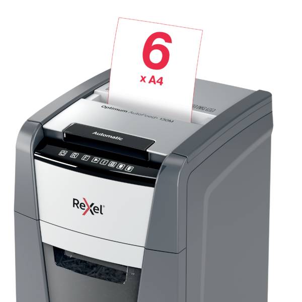 Rexel Optimum AutoFeed+ 130M Document shredder Micro-cut 2 x 15 mm 44 l No. of pages (max.): 150 sheet Also shreds Paper-5