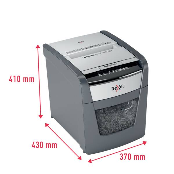 Rexel Optimum AutoFeed+ 50X Document shredder Micro-cut 4 x 28 mm 20 l No. of pages (max.): 50 sheet Also shreds Paper c-6